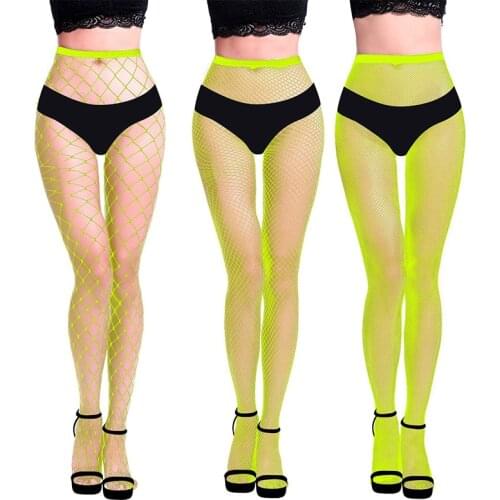 2021 Fashion New Fluorescence Mesh 12Colors Transparent Hollow Out Net Stockings Club Party Sexy Skinny Pantyhose Nightwear Club