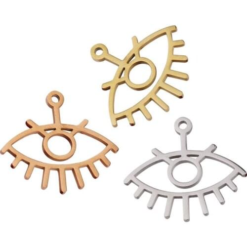 50pcs 22*25mm Rose Gold/steel Color Stainless steel Material mirror finish Hollow Evil Eye for DIY Handmade Jewelry Making