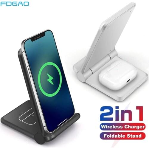 2 In 1 20W Qi Wireless Charger Pad Fold Fast Charging Stand for iPhone 12 11 XS XR X 8 Airpods Pro Samsung S21 S20 Qucik Charge