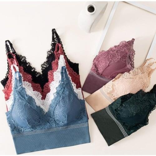 Wireless Bralette Womens Tube Tops Sexy Crop Top Lace Underwear Push Up Brassiere Girls Bra Top V-Neck Sport Bra Top Vest Women
