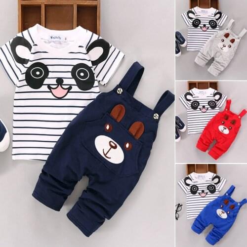 DHL 50set Toddler Infant Newborn Summer Baby Girls Boy Clothes Short Sleeve Bear Overalls Suit Outfits 2pcs