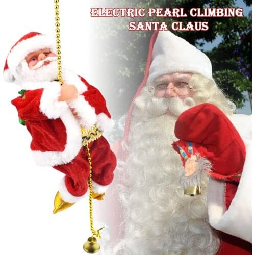 Electric Animated Climbing Santa Claus On Beads Chain Musical Moving Figure Christmas Ornament New Design