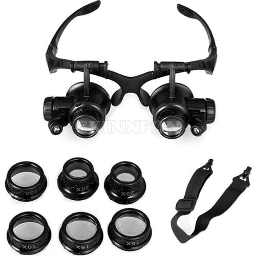 DHL 50PCS 2017 Hot Sale Magnifier Watch Repair Glasses Eyewear Magnifier Loupe with LED 10X 15X 20X 25X (Color: Black) 9892G