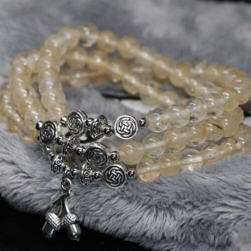 Hot sale yellow crystal watermelon bohemia style 6mm multilayer bracelets for women round stone beads charms jewelry B2249