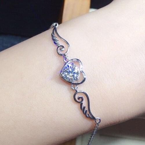 Exquisite Silver Color Hollow Angel Wing Heart Bracelet White AAA Zircon Crystal Bracelet Party Womens Jewelry Xmas Lover Gift