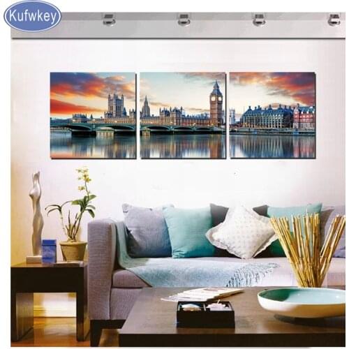 New york city scenery diamond Paintings 3 pcs For office decor diamond embroidery bridge mosaic square rhinestone cross stitch