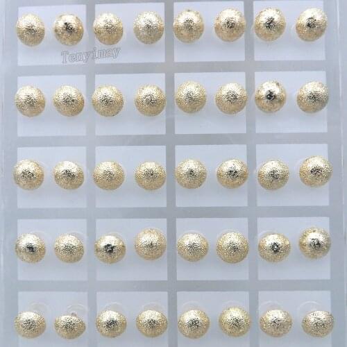 Classic 8mm Gold Color Frosting Round Earring Studs Cute Mushroom Earrings 36 Pairs/lot