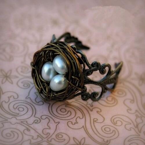 MDNEN Fashion Vintage Bird Nest Pearl Ring Love Nest For Women Engagement Anniversary Birthday Jewelry Ring