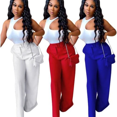 Echoine White Sleeveless One Shoulder Crop Top Wide Leg Pants Set Two Piece Set Skinny Party Outfits Women Clothing Matching Set