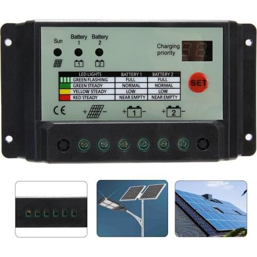 20A Dual Battery Solar Charge Controller Regulator For 12V/24V Batteries For Home Improvement Supplies Solar Charge Controller