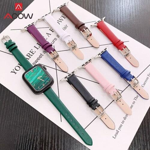 Leather Strap for Apple Watch iwatch 6 5 4 3 2 1 SE 38mm 42mm 40mm 44mm Green Slim Women Replacement Bracelet Wrist Band 14mm