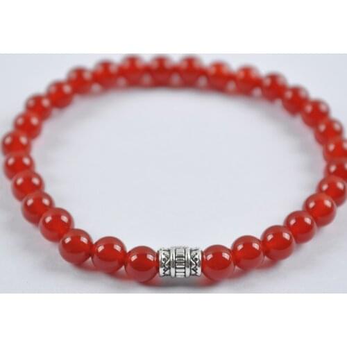 Red Carnelian Stone GEM Beads Tibetan Silver Bracelet Stretch Jewelry For Gift G595