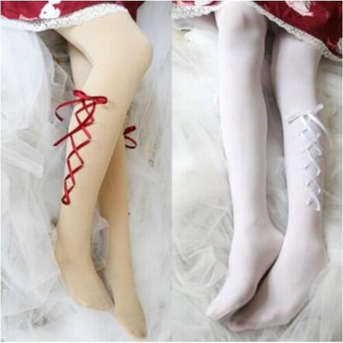 Spring autumn japanese sweet lolita tights cross strap bowknot gothic lolita pantyhose kawaii girl loli cos
