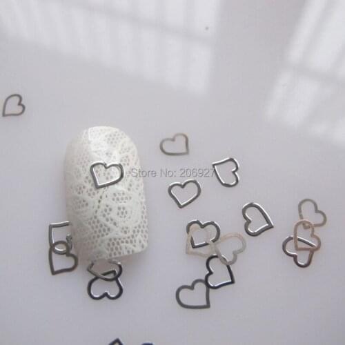 MS166-1 100pcs Silver Cute Heart Metal Sticker Nail Art Metal Sticker Nail Art Decoration Non-adhesive Sticker