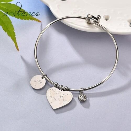 Nextvance Simple Heart Bangles Women Map Cartoon Bracelets Stainless Steel CZ Stone Letter Jewelry For Daily