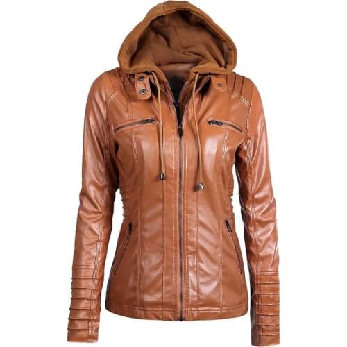 2019 Spring and Autumn women New Euro-American Long Sleeve Leisure Womens Zipper PU Leather Coat Brown Short Jacket