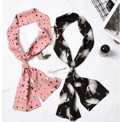 New Cute Dog Women Neck Tie Ribbon Silk Scarf butterfly Painting Print Neckerchief Hair Band Bag Handle Wraps Skinny Scarves