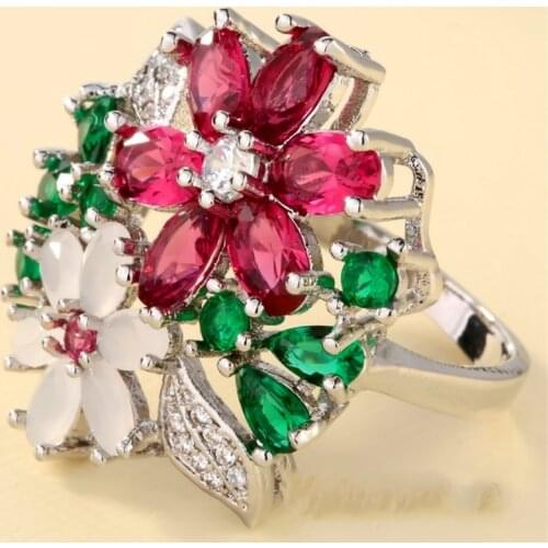 Ofertas Fashion Women Inlaid Colorful Zircon Flower Ring Exquisite Temperament Casual Party Girl Ring US Size 6-10