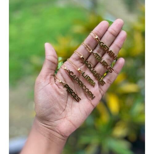 Wholesale 12pcs Stainless Steel Zodiac Letter Necklaces Pendants Birthday Jewelry 12 Constellation Bridesmaid Gifts