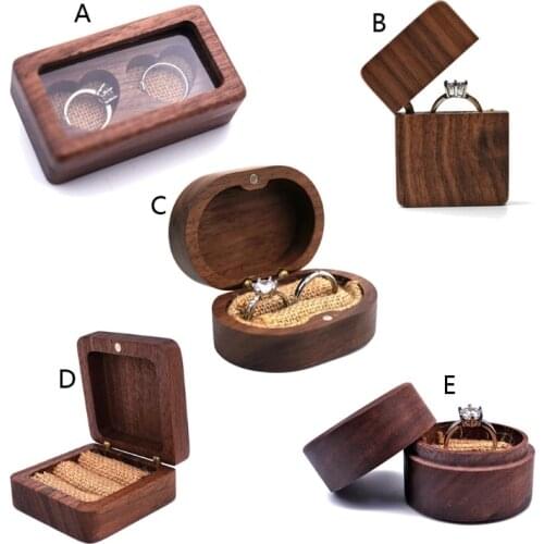 Walnut Wood Holder Rustic Portable Jewelry Storage Box Jewelry Case Display for Engagement Wedding Ceremony Ring Storage