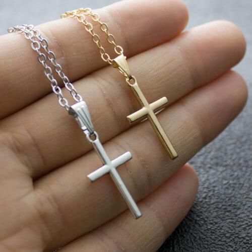 Simple Classic Fashion Gold Silver Color Cross Pendant Girl Short Long Chain Necklaces Jewelry for Women Men