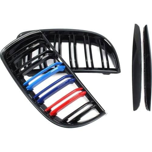 Pair Gloss Matt Black Color 2 Line Front Kidney Grille Grill Double Slat For BMW E90 E91 3 Series 2005-2008 Car Accessories