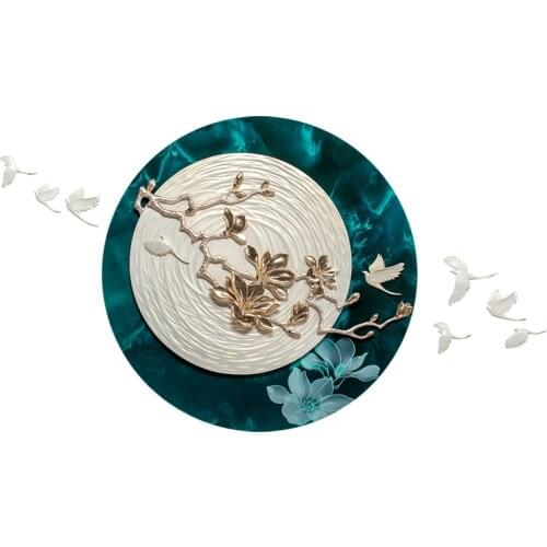 Luxury Resin Round Shape 3D Wall Sticker Crafts Home Livingroom Sofa Background Wall Hanging Birds Hotel Wall Murals Decoration