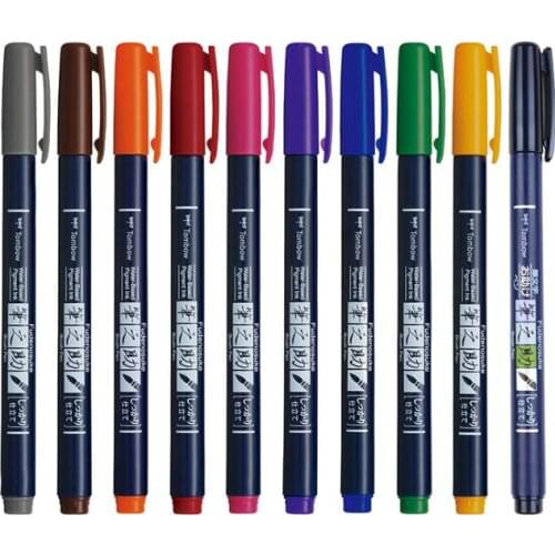 Tombow Brush Pens Scriptliner Water-Based Pigment Ink Calligraphy Lettering Brush Marker Pens Markers Fudenosuke Pens Japan