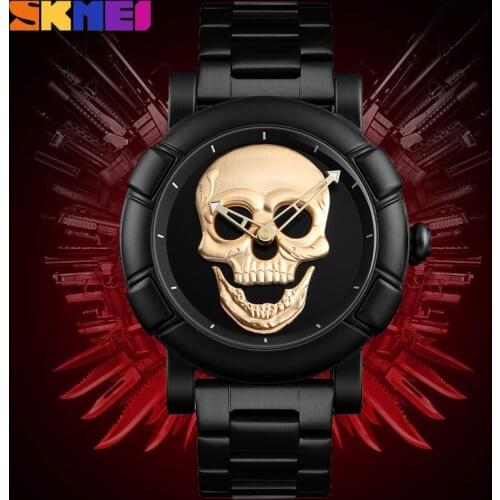 SKMEI Top Brand Luxury Skull Watch Men Fashion Sport Quartz Stainless Steel Clock Waterproof Mens Wristwatch Relogio Masculino