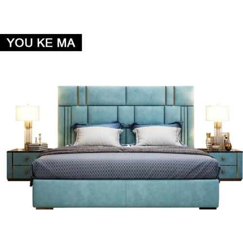 Modern leather bed First layer cowhide breathable Napa leather stainless steel plated 1.8Rice double bed