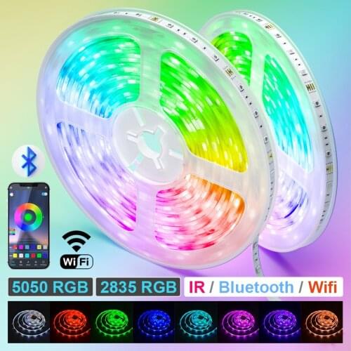 5M 10M 15M Led Strip Lights Bluetooth 5050 RGB 2835 Flexible Ribbon Led Lights Tape Diode Phone Wifi Remote Control With Adapter