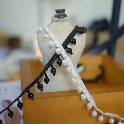 1Meter White Black Webbing Beaded Tassel Lace Fabric Trim Ribbon DIY Clothing Pearl Sleeves Collar Accessory Wedding Decoration