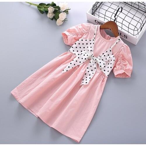 4-10 Years High Quality Summer Girl Clothing 2021 New Fashion Casual Solid Pink Blue Purple Kid Children Girl Dress