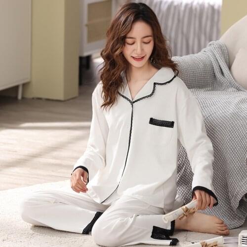 Women 100% Cotton Pajamas Lace Dormir Lounge Sleepwear Four Seasons Pijama Mujer Bedroom Home Clothes Pure Cotton Pyjamas PJs