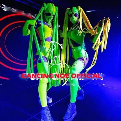 2021 New Fluorescent Green Sexy Outfits For Women Bikini Sets Nightcluba Bar Pole Dance Clothes Party Festival Outfits DN8599