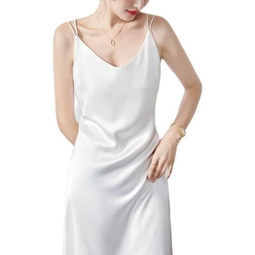 Womens ice satin dress 2021 summer new fashion Slim silk suspender skirt white long bottom with temperament long skirt