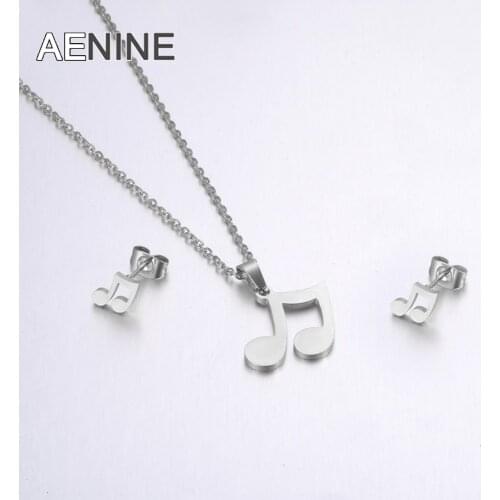ZooMango Fashion Stainless Steel Sets For Women Steel Color Musical Notes Shape Necklace Earrings For Lovers Engagement Jewelry