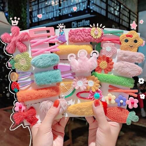 10PCS/Set New Girls Cute Handmade Knitting Cartoon Geometric Hairpins Kids Lovely Headband Hair Clip Fashion Hair Accessories