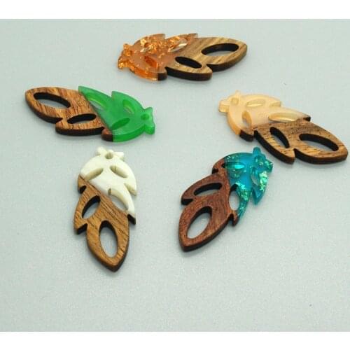 2/4/6pcs Retro Splicing Hollow Leaf Earring Charms Resin Wood Necklace Key Pendant Bracelet Connector Accessory Mix Jewelry Make