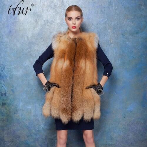 2021 IFUR new high quality wild fox fur long fox fur vest fur vest imported red fox fur coat horizontal foreign tradeA380-0