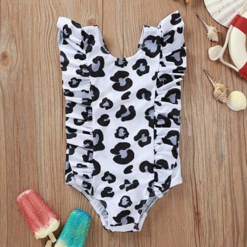 2021 Summer Swimsuit 6M-5T Newborn Kids Baby Girls One Piece Leopard Swimwear Ruffled Bathing Suits Tankini