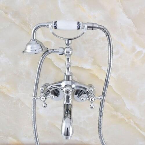 3-3/8" Bathtub Faucets Wall Mounted Polished Chrome Bathtub Faucet With Hand Shower Bathroom Bath Shower Faucets Nqg409