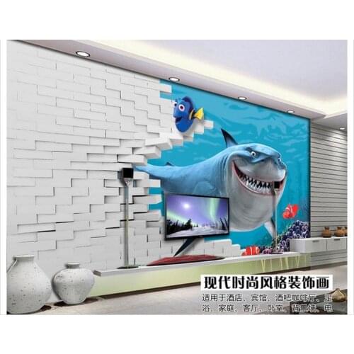 3D wallpaper custom mural beauty Shark TV setting wall decoration non-woven wallpaper room decoration