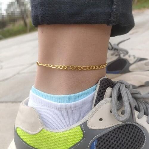 4mm Figaro Chain Anklet Bracelet Stainless Steel Bijoux Femme Boho Foot Jewelry Tobilleras Pulsera Para Tobillo Gold Anklets Men