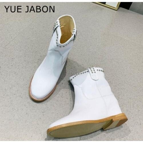 White Womens Luxury Ankle Boots Women Chelsea Flat Heel Boots Female Height Increasing Shoes Ladies Brand Real Leather Boots