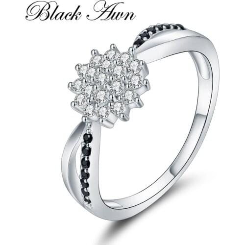 [BLACK AWN] 925 Sterling Silver Fine Jewelry Trendy Star Engagement Bague Wedding Rings for Women C313
