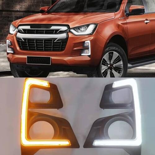 CSCSNL 1 Pair For Isuzu D-max 2020 2021 LED Daytime Running Light Dynamic Turn Yellow Signal Relay Car 12V LED DRL Day Light