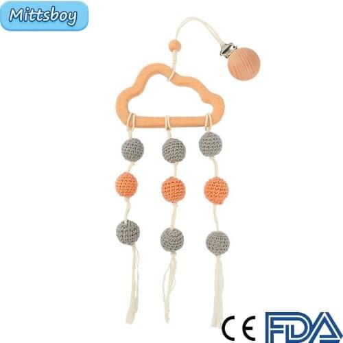 Baby Pacifier Holder Chain Food Ball of Yarn Silicone Beads Love Circle Infant Baby Bed Rattle Clip For Newborn Shower Toy Gift