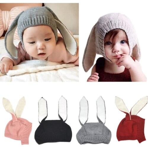 Long Rabbit Ears Beanies Hats for Kids Hats and Caps Autumn Winter Warm Knit Bomber Hat Toddler Baby Boys Girls Hats Accessories