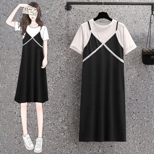 EHQAXIN Summer Autumn New Style Large Size Korean Loose Dress Was Thin Fashion All-Match Shirt Stitching Dresses M-4XL